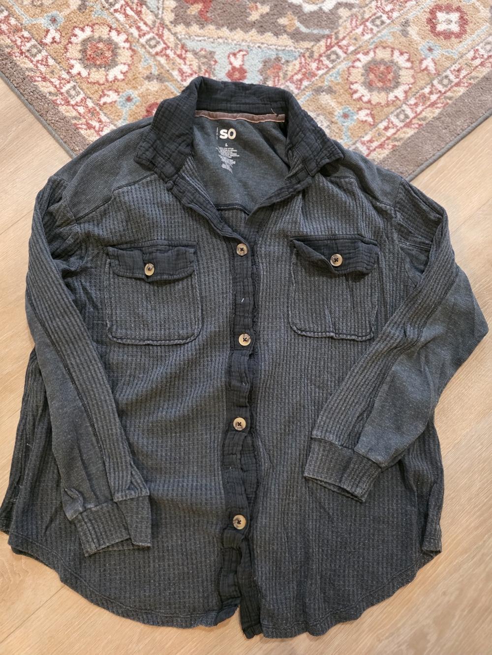 SO Womens Dark Gray Button-Up Utility Shirt Jacket
